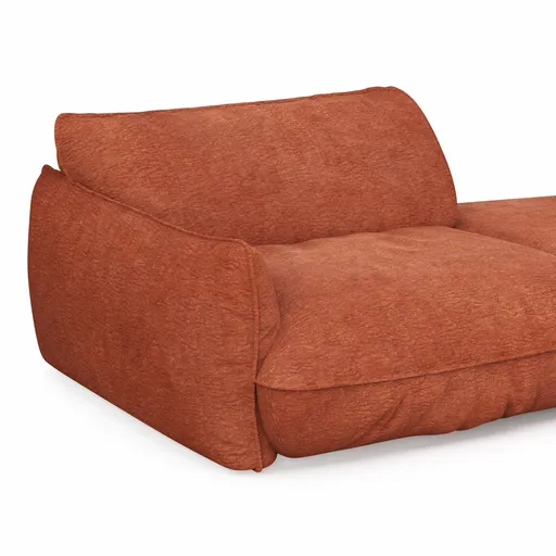 Trapezsofa Fluffy - 2-Sitzer mit Trapezelement und Abschlussteil inkl. Rückenlehne verstellbar, Stoff, Kupfer