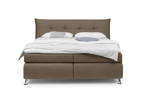 Boxspringbett HAROA- Liegefläche ca. 180x200 cm, Stoff, Hellbraun, inkl. Topper