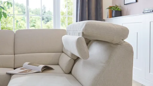 Ecksofa Valera - 3-Sitzer mit Ecke rechts inkl. Rückenlehne verstellbar und Relaxfunktion motorisch, Stoff, Natur