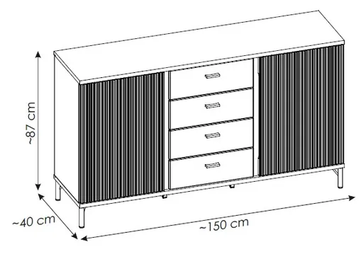 Sideboard - B ca. 150 cm, Schwarz