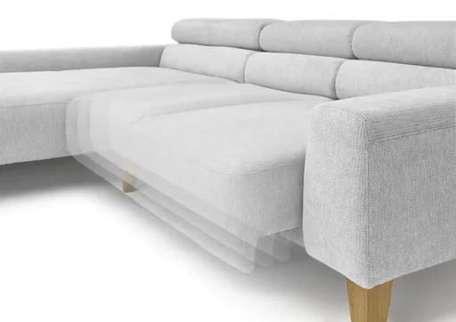 Ecksofa CHENOA - 2-Sitzer mit Longchair rechts, Sitzvorzug motorisch, Stoff, Silbergrau