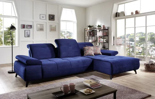 Sofa - 3-Sitzer mit Longchair rechts inkl. Schwenkrücken, Stoff, Blau