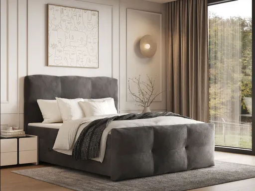 Boxspringbett- Liegefläche ca. 140x200 cm, Stoff, Anthrazit