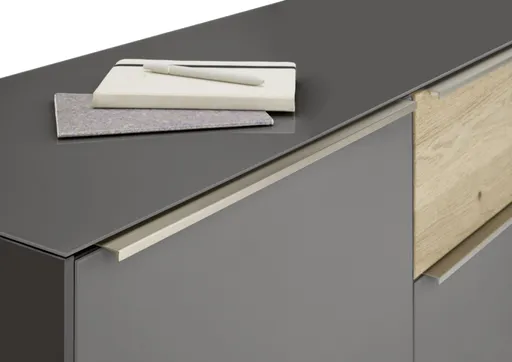 Highboard - mit Beleuchtung, B ca. 96 cm, Anthrazit, Eiche massiv