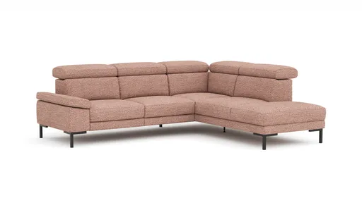 Ecksofa Hudson - 2,5-Sitzer mit Ecke rechts, inkl. Kopfteil verstellbar, Stoff, Kupfer