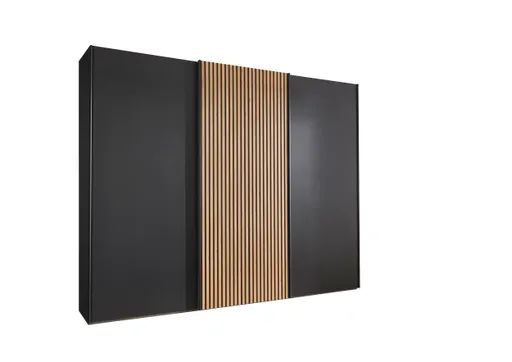 Schwebetürenschrank - B. ca. 250 cm, Lamellentür Bianco Eiche, Graphit