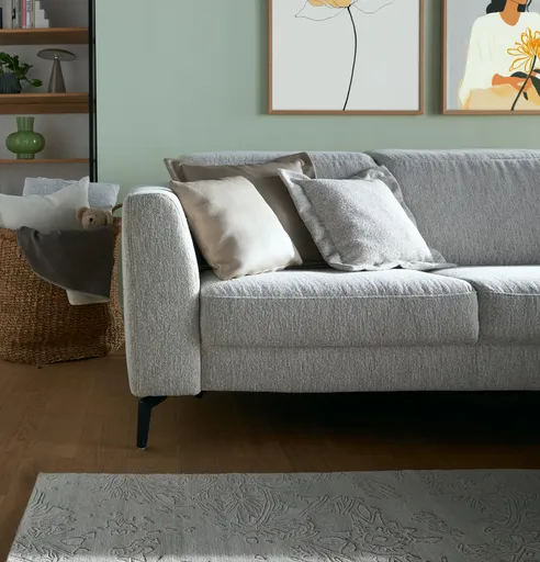 Ecksofa Rafaela 2.0 - 2,5-Sitzer mit Longchair rechts inkl. Kopfteilverstellung, Stoff, Champagner
