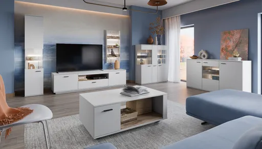 TV-Lowboard - B ca. 210 cm, Alpinweiß, Viking Eiche Nachbildung