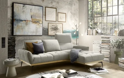 Ecksofa EDDIE - 2-Sitzer, Ecke rechts inkl. Rückenverstellungen, Stoff, Taupe