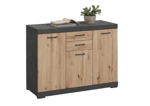 Kommode - Grau, Eiche Dekor