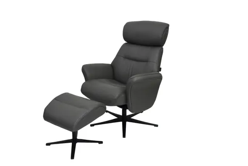 TV-Sessel MIO mit Hocker - drehbar, Kopfteilverstellung, Leder, Dunkelgrau