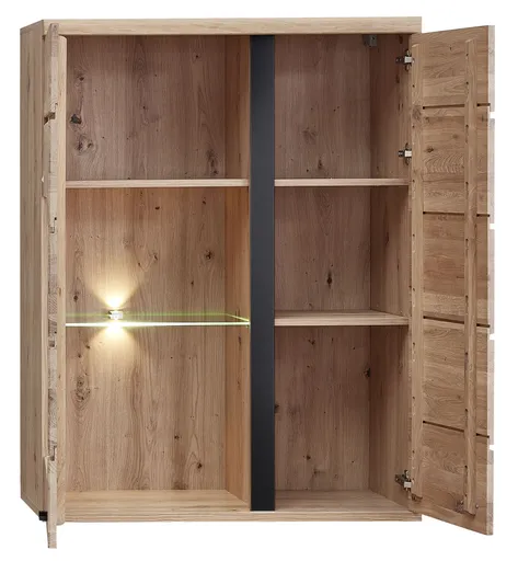 Hängevitrine  - mit Beleuchtung, Holzfarben, Teilmassiv