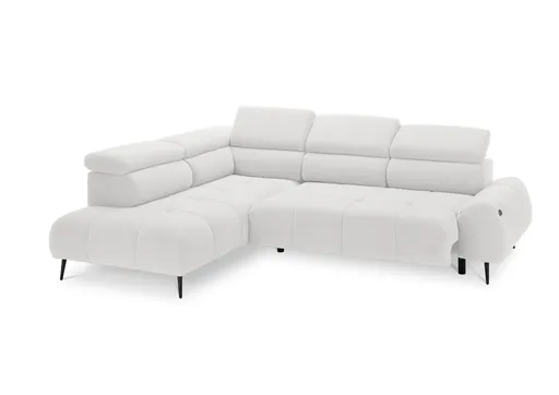 Ecksofa - Ecke links mit 2-Sitzer, Sitzvorzug motorisch, Kopfteil verstellbar, Stoff, Weiß