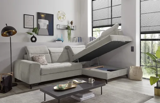 Ecksofa - 2-Sitzer, Ecke rechts inkl. Funktionen, Stoff, Taupe