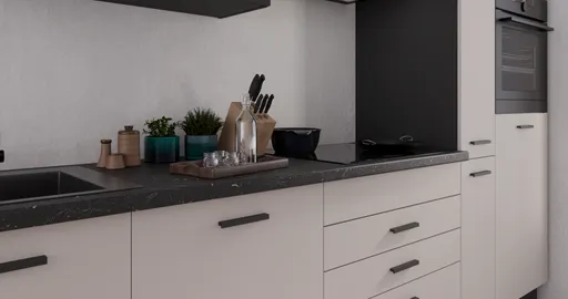 Küchenblock- ohne E-Geräte, B ca. 280 cm, Schwarz, Matt, Kaschmir, Matt