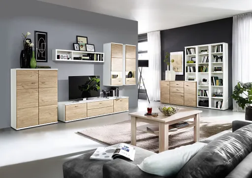 Wohnwand EM Multiplan - mit Beleuchtung, Wildeiche Dekor