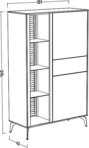 Highboard - B ca. 101 cm, Weiß, Asteiche, Schwarz