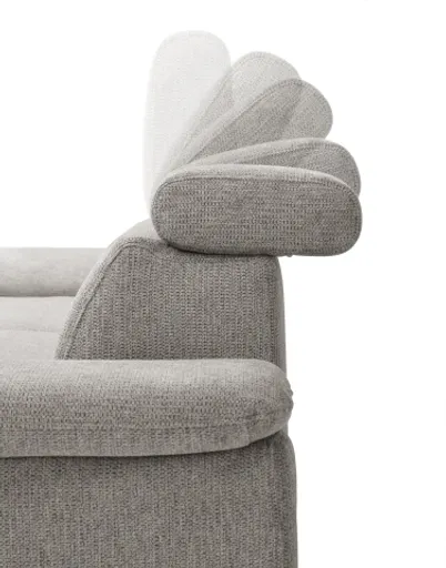 Ecksofa EZRA - 2-Sitzer, Ecke rechts inkl. Kopfteilverstellungen, Stoff, Hellgrau