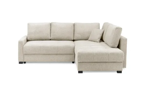 Ecksofa EDWIN - 2-Sitzer, Ecke rechts inkl. Schlaffunktion und Bettkasten, Stoff, Beige