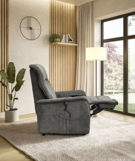 TV-Sessel MIKLAS - Aufstehhilfe, Relaxfunktion, Stoff, Grau