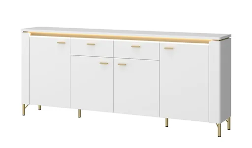 Sideboard - mit Beleuchtung, Alpinweiß, Goldfarben, Weiß Hochglanz