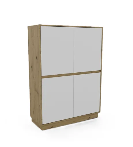 Highboard- Eiche Dekor, Weiß 