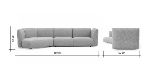 Trapezsofa Motone - Ecke links mit 2-Sitzer, Stoff, Hellgrau