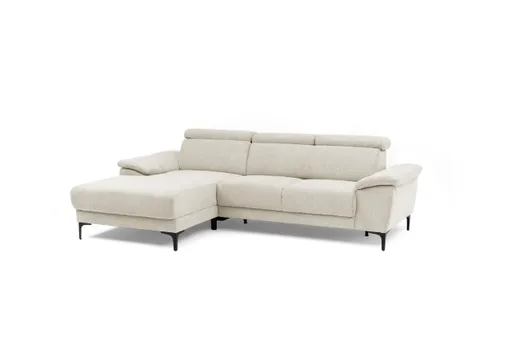 Ecksofa EZRA - Ecke links, 2-Sitzer inkl. Kopfteilverstellungen, Relaxfunktion im Longchair, Stoff, Beige