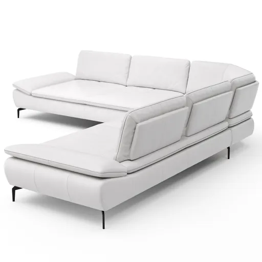 Ecksofa Montefano - 2-Sitzer mit Ecke rechts inkl. Sitztiefe verstellbar, Leder, Weiß