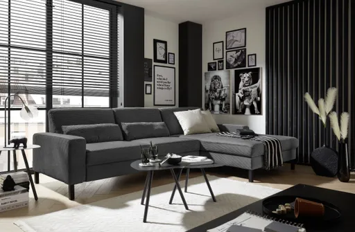  Ecksofa CALM MOVE 2.0 - 2,5-Sitzer mit Longchair rechts, Feincord, Anthrazit