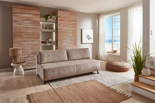 Querschläfer - Schlaffunktion mit Bettkasten, Stoff, Steingrau