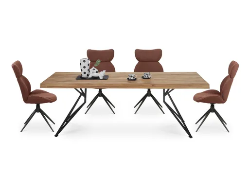 Esstisch - LB ca. 240x100 cm, Wildeiche massiv geölt, Baumkante, Schwarz