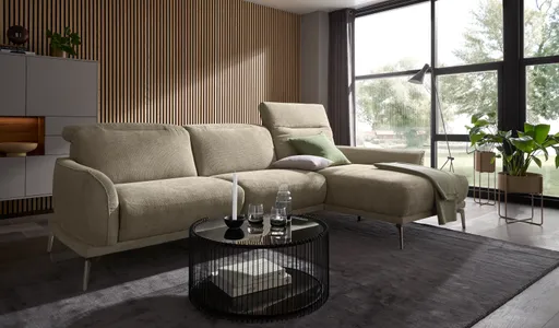 Ecksofa Amadena - 2-Sitzer mit Longchair rechts inkl. Relaxfunktion motorisch, Stoff, Limone
