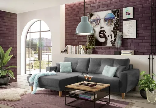 Ecksofa - Ecke links, 3-Sitzer inkl. elektrische Sitztiefenverstellung, Stoff, Anthrazit