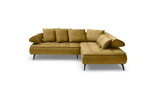 Ecksofa - 2-Sitzer, Ecke rechts inkl. Schlaffunktion, Relaxfunktion, Stoff, Senfgelb