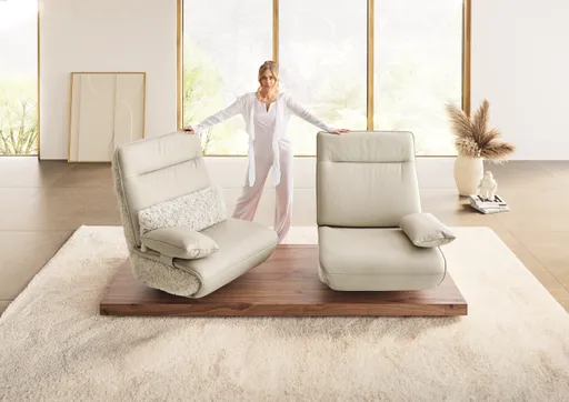 Sofa - 2-Sitzer, Relaxfunktion motorisch, Leder/Stoff Perlmutt