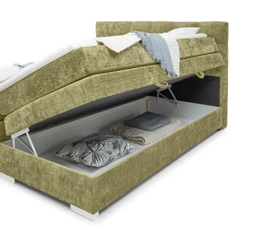 Boxspringbett SANDRIN- Liegefläche ca. 180x200 cm, Stoff, Grün, inkl. Stauraum