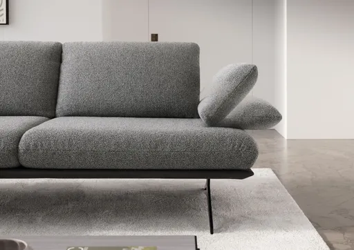 Ecksofa - Longchair links mit 2,5-Sitzer, Rückenlehne/Armlehne verstellbar, Stoff, Grau