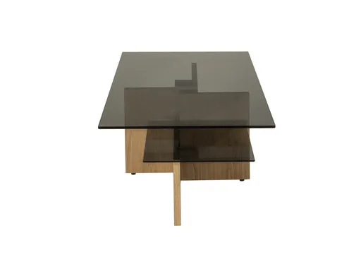 Couchtisch - höhenverstellbar, LBH. ca. 100x60x45-63 cm, Glas, Wildeiche furniert