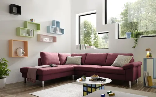Ecksofa COOL - Ecke links mit 2,5-Sitzer, Stoff, Burgund