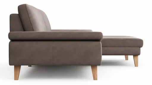 Ecksofa Houston - 1,75-Sitzer mit Longchair groß rechts, inkl. Sitztiefenverstellung und Armlehne klappbar, Leder, Dunkelbraun