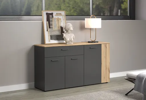 Sideboard - B ca. 150 cm, Anthrazit, Eiche Coast Evoke Nachbildung