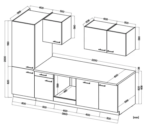 Küchenblock- ohne E-Geräte, B ca. 280 cm, Eiche Dekor, Kaschmir, Matt
