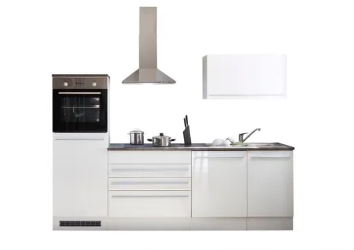 Küchenblock- Inkl. E-Geräte, B ca. 260 cm, Weiß Matt, Weiß Hochglanz