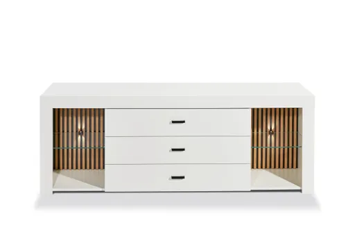 TV-Lowboard - mit Beleuchtung, B ca. 179 cm, Weiß, Evoke Eiche Nachbildung
