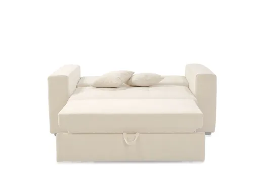 Sofa JORDEN 2 - 1,5-Sitzer inkl. Schlaffunktion mit Bettkasten, Stoff, Creme