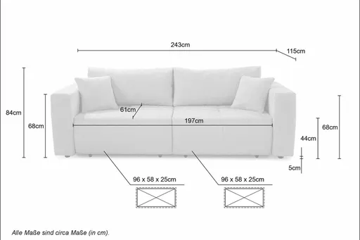 Megasofa Juless - Schlaffunktion mit Bettkasten, Cord, Taupe