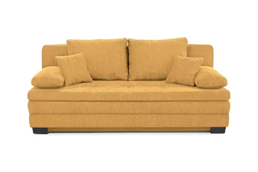 Sofa JONAH - 2-Sitzer inkl. Schlaffunktion und Bettkasten, Stoff, Senfgelb