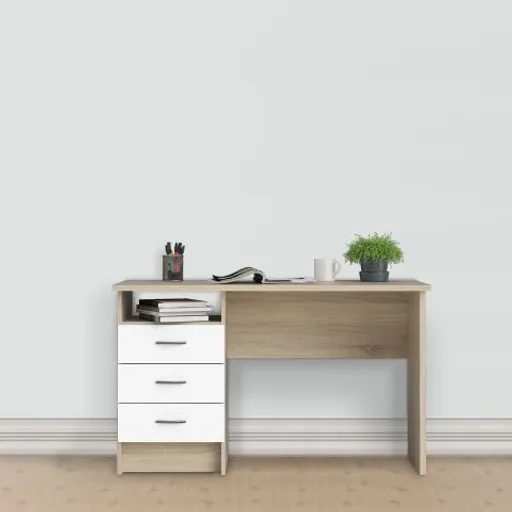Schreibtisch - LB ca. 120x48 cm, Eiche Struktur Nachbildung, Weiß