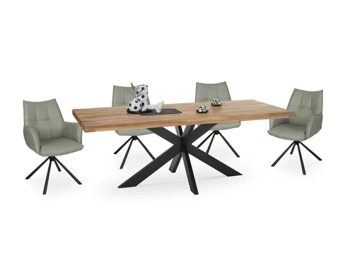 Esstisch - LB ca. 200x100 cm, Wildeiche massiv geölt, Baumkante, Schwarz